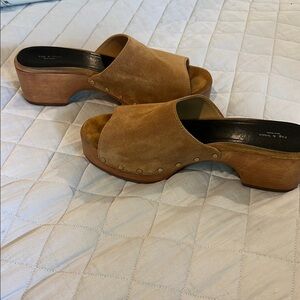 Rag & Bone Tan Suede Clogs with Wooden Sole